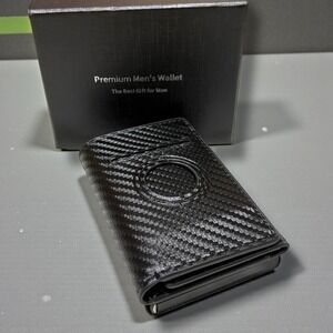 Carbon Fiber RFID Blocking Wallet  Slim Trifold Card Holder Apple Tag Holder